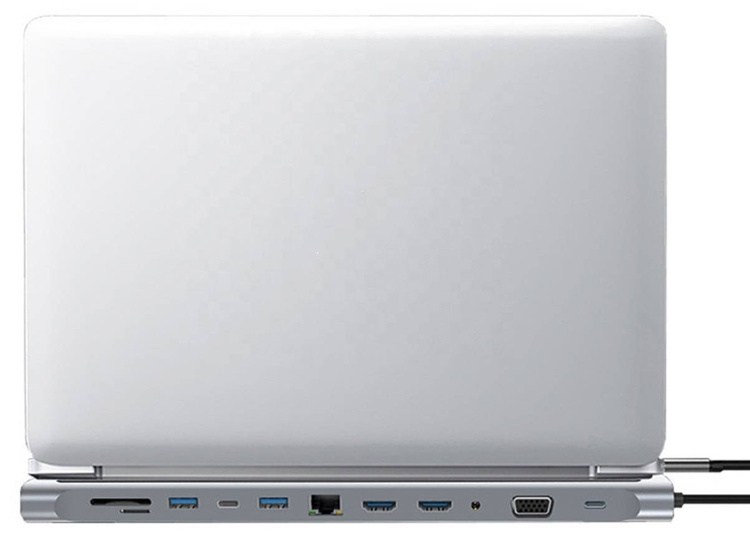Adapter przejściówka HUB USB-C 2x HDMI 4k VGA LAN RJ45 USB 3.0 FT/SD Jack 3,5mm PD