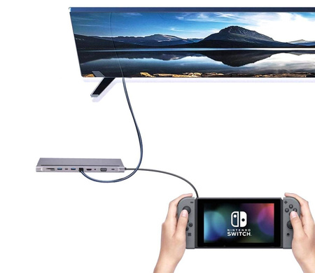 Adapter przejściówka HUB USB-C 2x HDMI 4k VGA LAN RJ45 USB 3.0 FT/SD Jack 3,5mm PD