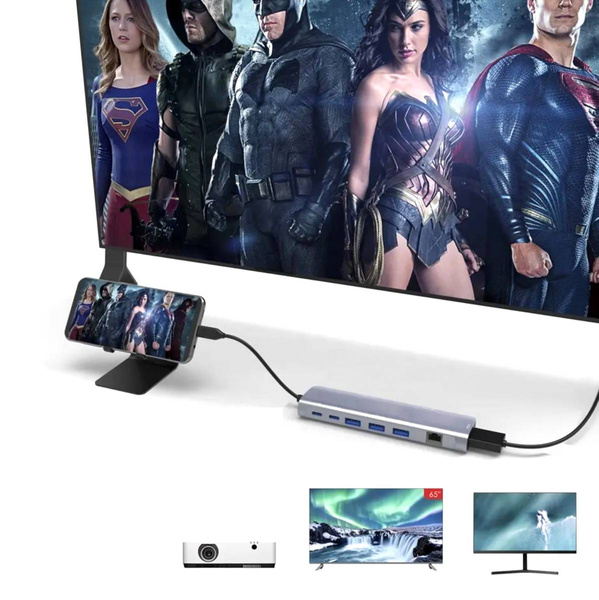 Adapter HUB USB-C HDMI 4k LAN RJ45 Gigabit PD 100W USB 3.0