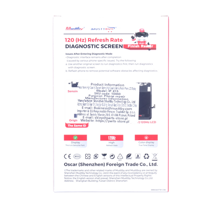 Wyświetlacz do Apple iPhone 15 z taśmą Proximity Light Sensor Diagnostic
