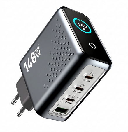 Ładowarka Stacja Ładowania Biurkowa GaN 148W USB-C USB-A Wyświetlacz LCD PD