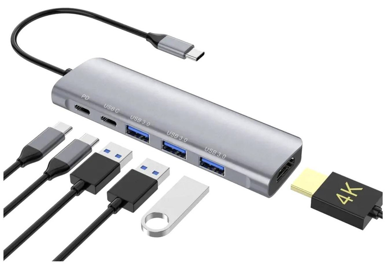 HUB USB-C HDMI 4k USB 3.0 Gen 1 PD Power Delivery 100W
