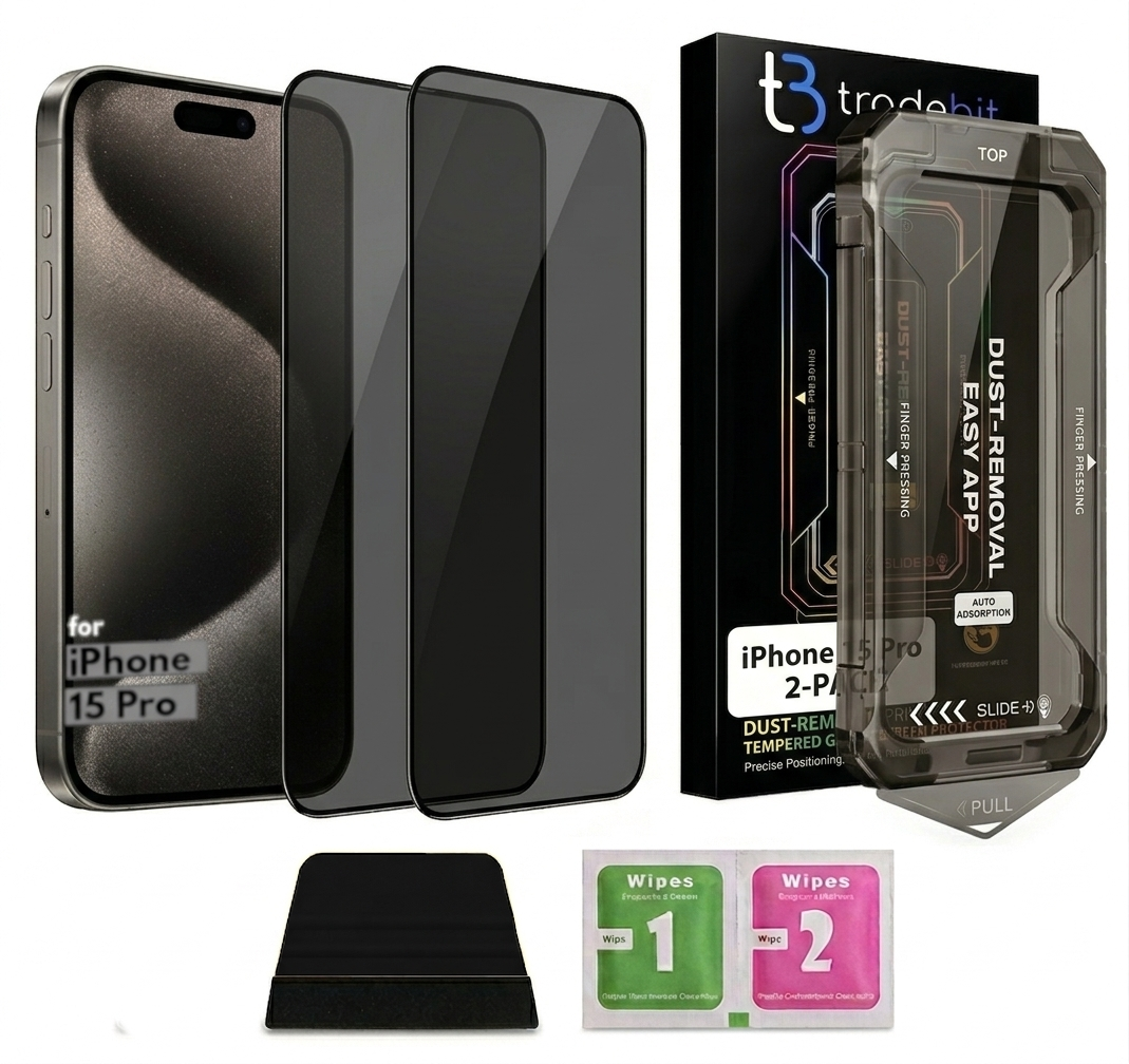 2x Szkło Prywatyzujące 9H z aplikatorem do iPhone 15 Pro Pełnoekranowe