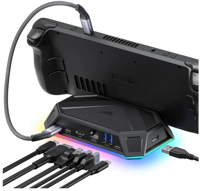 JSAUX HUB 8w1 USB-C HDMI 2.0 4K 60Hz Ethernet RJ45 Gigabit PD PowerDelivery RGB HB0801 Czarny