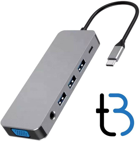 Adapter HUB USB-C HDMI 4k, VGA, PD Power Delivery 100W, LAN Gigabit 1Gbps