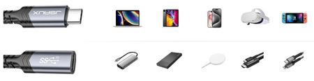 JSAUX Przedłużacz USB-C 3.2 100W 5A 10Gbps iPhone MacBook iPad Magsafe 4k 60Hz 2m