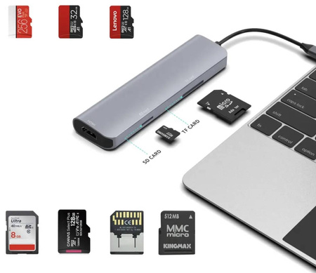 Adapter HUB USB-C HDMI 4k LAN RJ45 Gigabit PD 100W USB 3.0