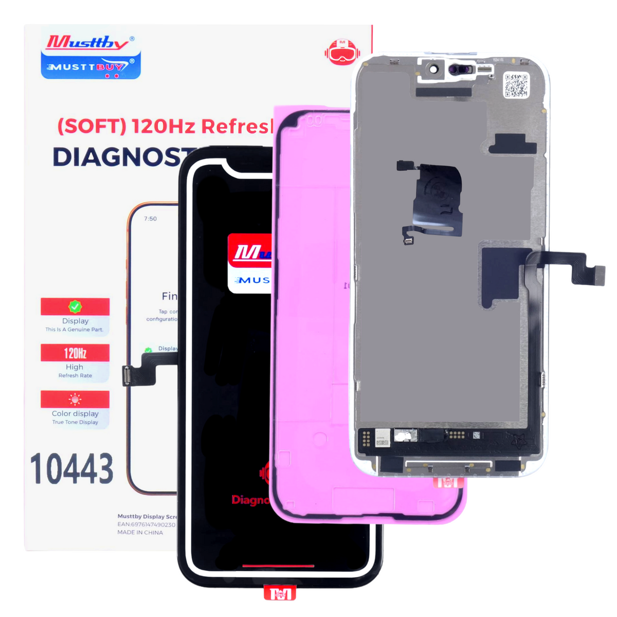 Wyświetlacz do iPhone 15 Pro Max 120Hz SOFT OLED z taśmą Light Sensor Diagnostic