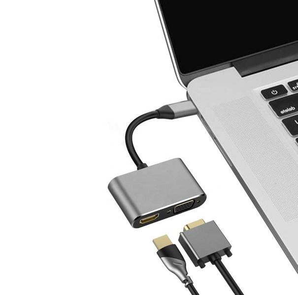 Adapter przejściówka HUB USB-C HDMI VGA 4K 