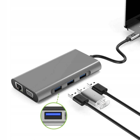 Adapter HUB USB-C LAN Gigabit RJ45 HDMI 4k Micro SD 3x USB 3.0 Power Delivery PD