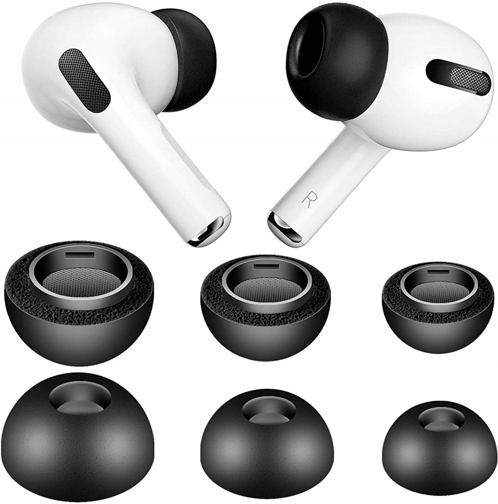 Silikonowe Gumki Douszne do Apple AirPods Pro GEN 1/2/3 Komplet (S, M, L) czarne