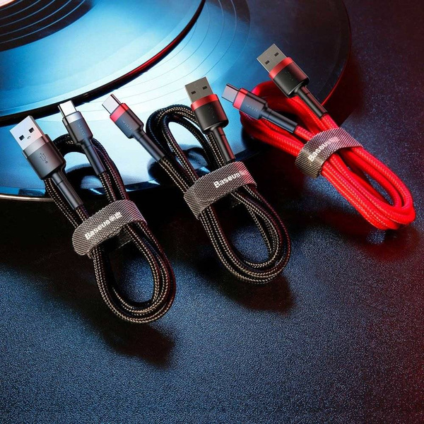 Baseus Cafule Cable wytrzymały nylonowy kabel przewód USB / USB-C QC3.0 2A 2M czarno-czerwony