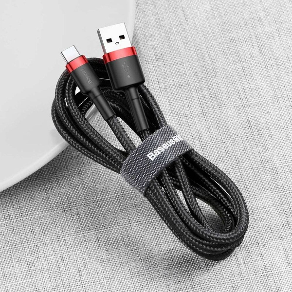 Baseus Cafule Cable wytrzymały nylonowy kabel przewód USB / USB-C QC3.0 2A 2M czarno-czerwony