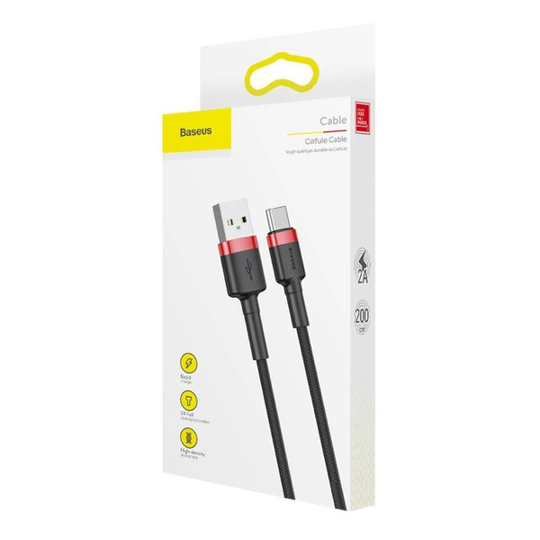 Baseus Cafule Cable wytrzymały nylonowy kabel przewód USB / USB-C QC3.0 2A 2M czarno-czerwony