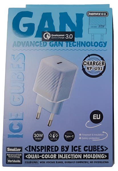 ŁADOWARKA GaN NISKOTEMPERATUROWA 30W USB-C QUICK CHARGE REMAX niebieska