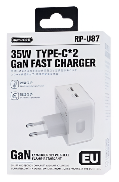 Ładowarka REMAX 35W 2xUSB-C QUICK CHARGER PD Android wytrzymała biała