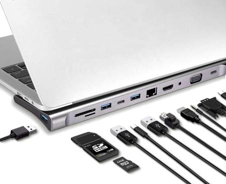 Adapter przejściówka HUB USB-C HDMI 4k VGA  LAN RJ45 USB 3.0 FT/SD Jack 3,5mm PD