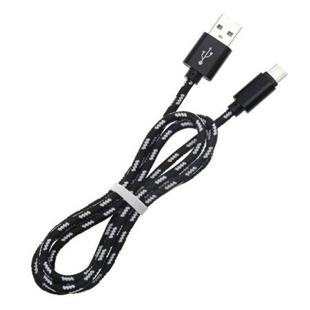 KABEL PRZEWÓD USB-A do micro USB 1m 2A czarno-srebrny nylon