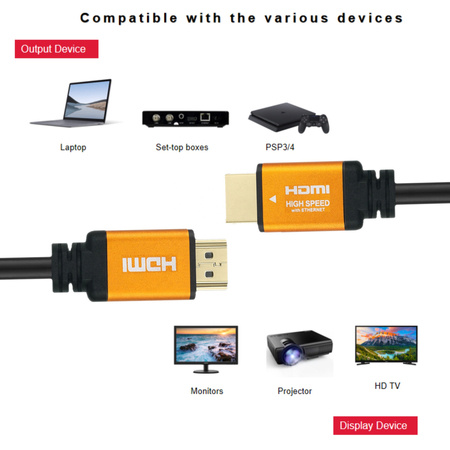Kabel HDMI 2.1 premium ultra High Speed 8K 60HZ 3m - pomarańczowy