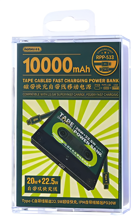 POWERBANK REMAX RPP-533 kaseta magnetofonowa 10 000 mAH 20W + 22.5W